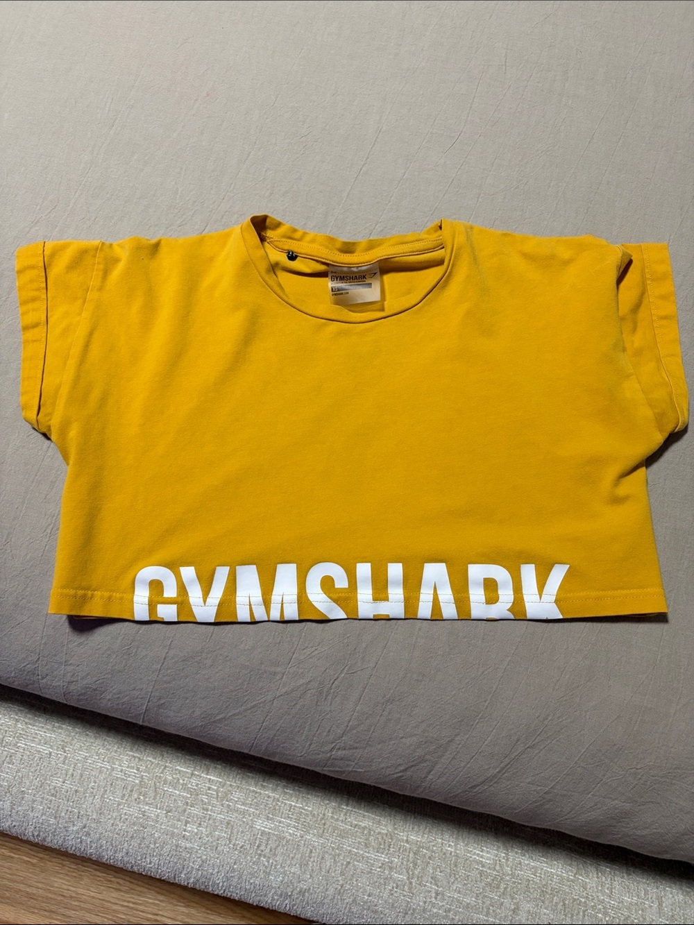 Gymshark Kids Yellow Logo Cropped Tee — Bold White Branding